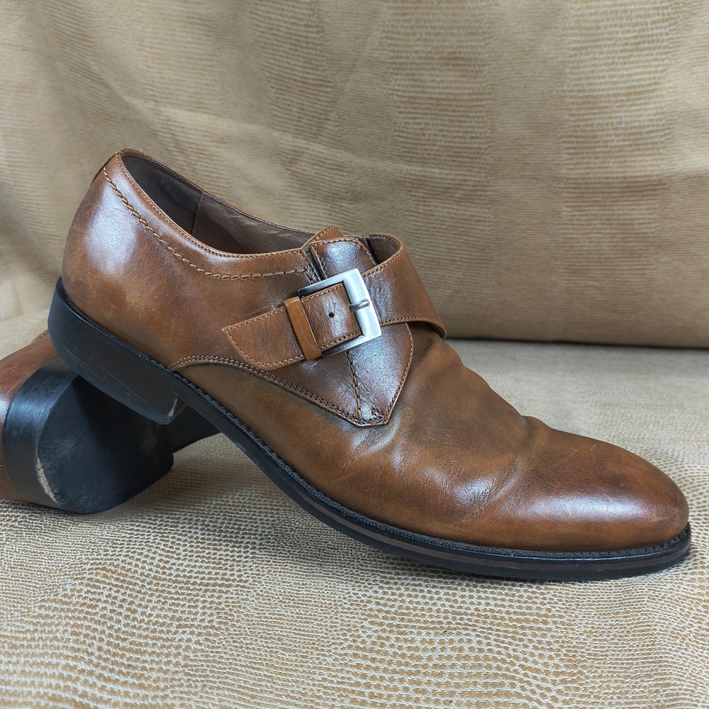 Johnston & Murphy Mens Brown Leather Single Monk Strap Dress Shoes Size 10M